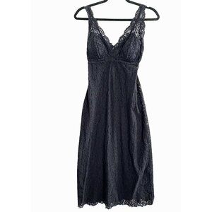 Vtg ARIANNE Women Long Line V Neck Pad Bra Maxi Chemise Sz M Black Lace 76-5